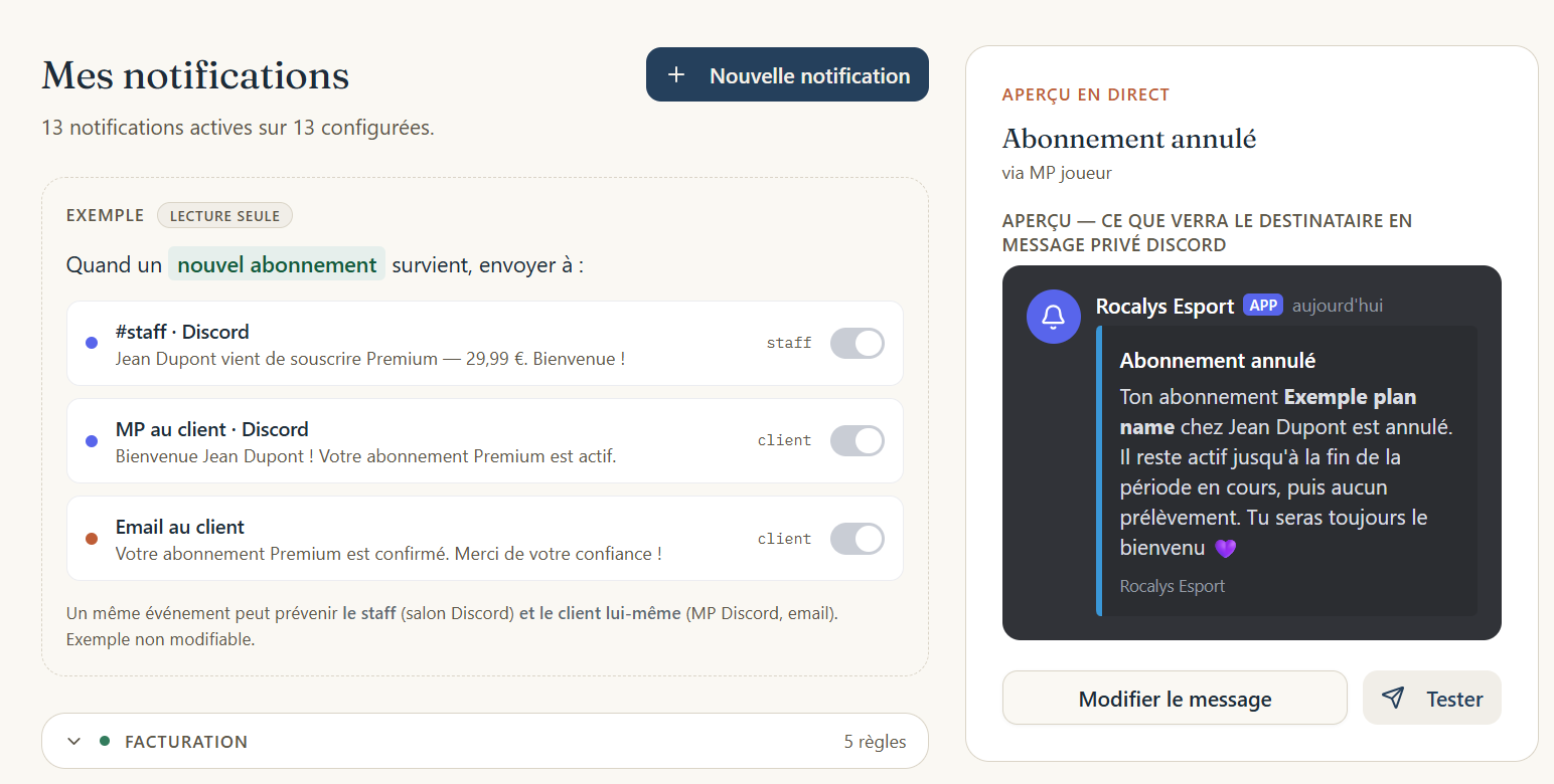 Espace de pilotage d'une organisation, workflows et aperçu en direct