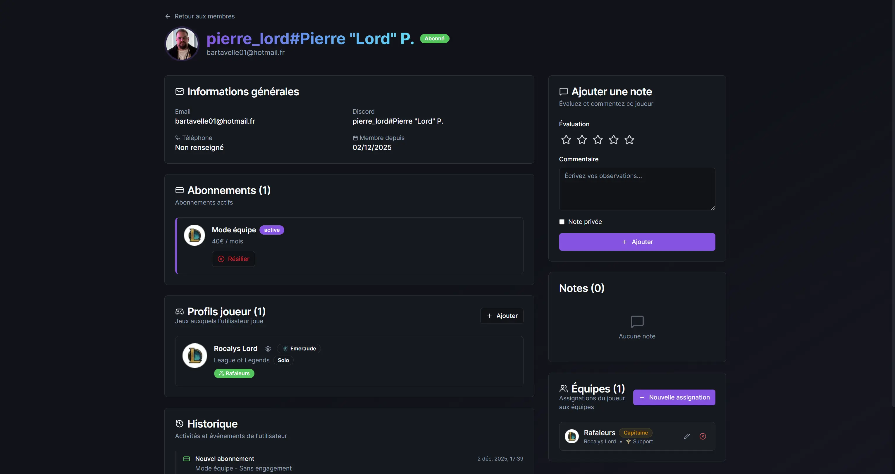 Interface gestion des membres BAAS